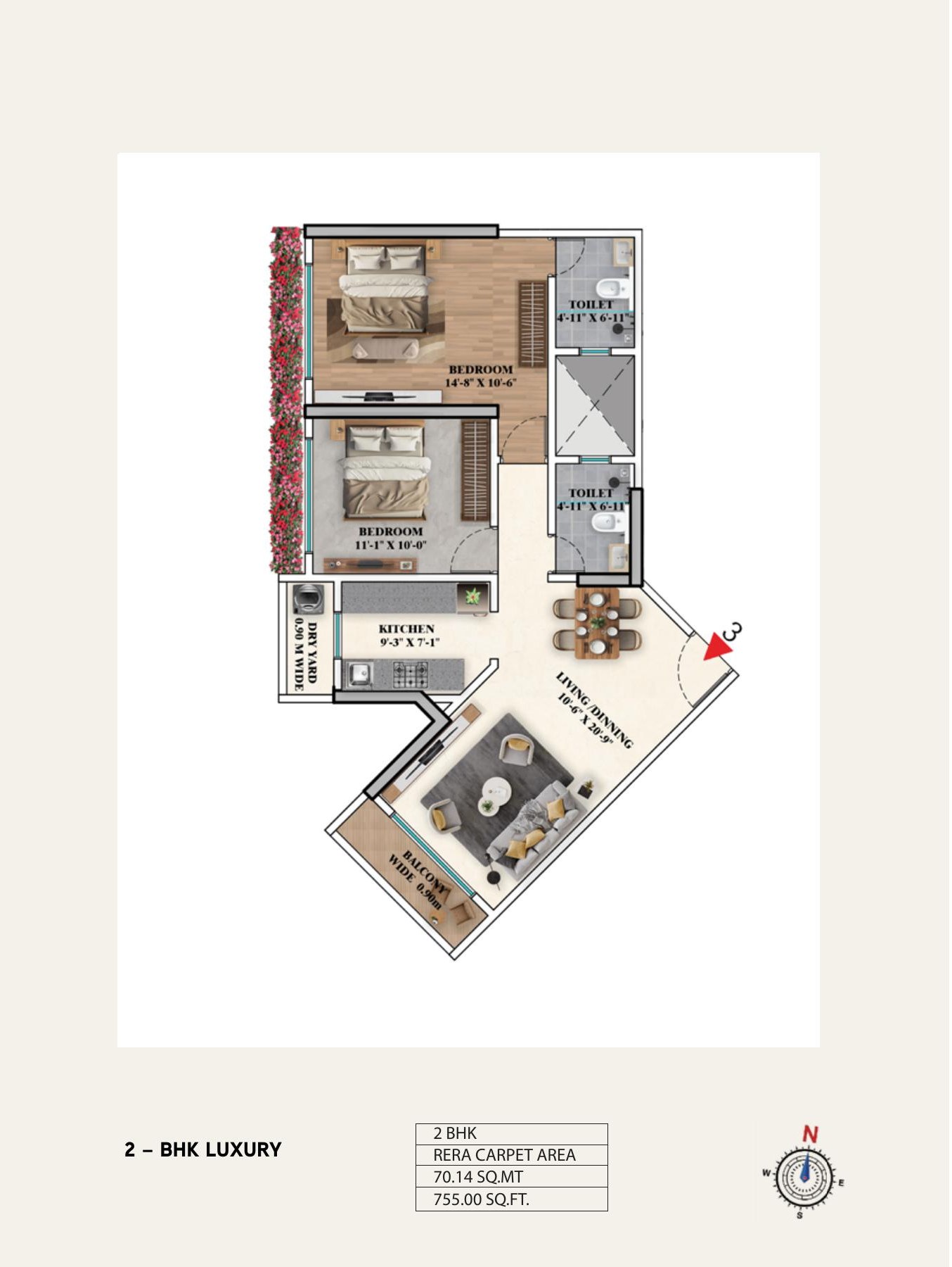 2 BHK Floor Plan