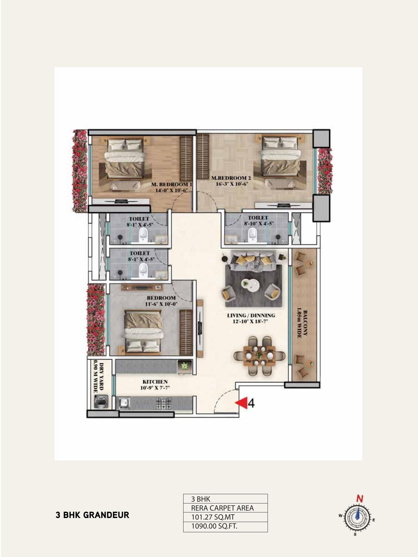 3 BHK Floor Plan